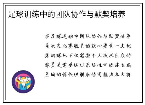 足球训练中的团队协作与默契培养
