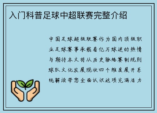 入门科普足球中超联赛完整介绍